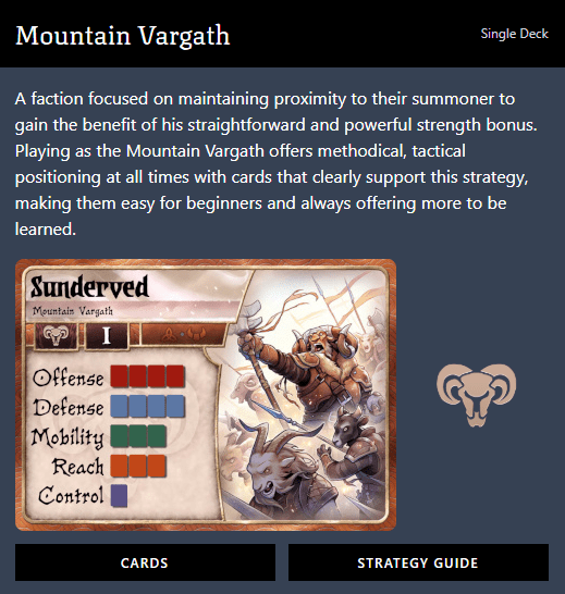Summoner Wars (2nd Edition) Mountain Vargath Faction Deck