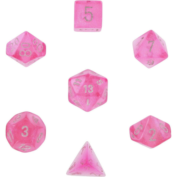 Chessex: Borealis Pink/Silver 7-Die Polyhedral Set - Gaming Library