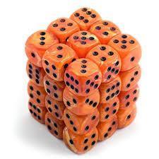 Chessex Dice CHX 27833 Vortex 12mm D6 Orange w/ Black Set of 36 - Gaming Library