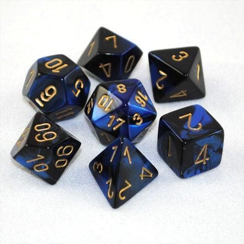 Chessex: Gemini Black-Blue/Gold 7 Die Polyhedral Set - Gaming Library