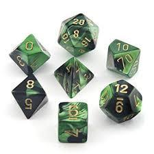 Chessex: Gemini Black-Green/Gold 7 Die Polyhedral Set - Gaming Library