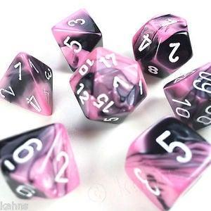 Chessex: Gemini Black-Pink/White 7 Die Polyhedral Set - Gaming Library