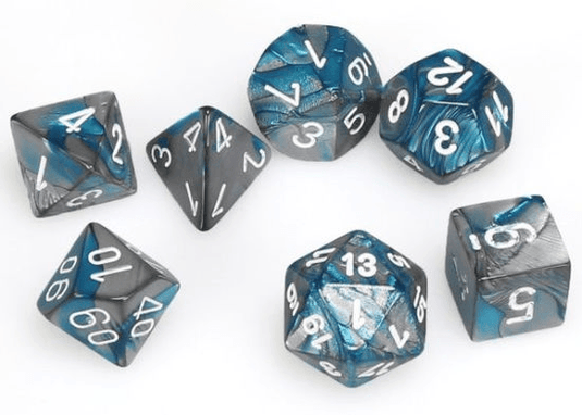 Chessex: Gemini Steel-Teal w/white 7-Die Set - Gaming Library