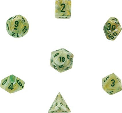 Chessex: Marble Green/dark green 7-Die Set - Gaming Library