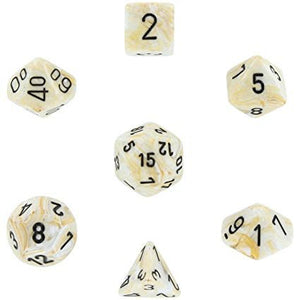 Chessex: Marble Ivory/black 7-Die Set - Gaming Library