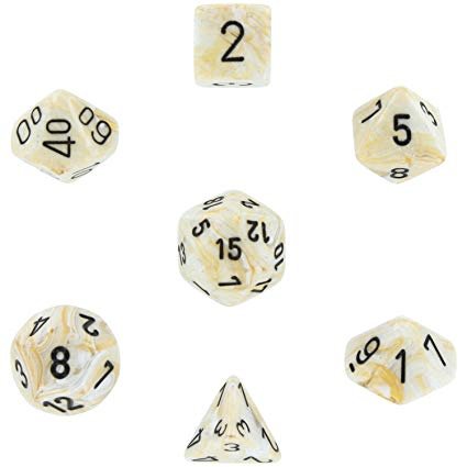 Chessex: Marble Ivory/black 7-Die Set - Gaming Library