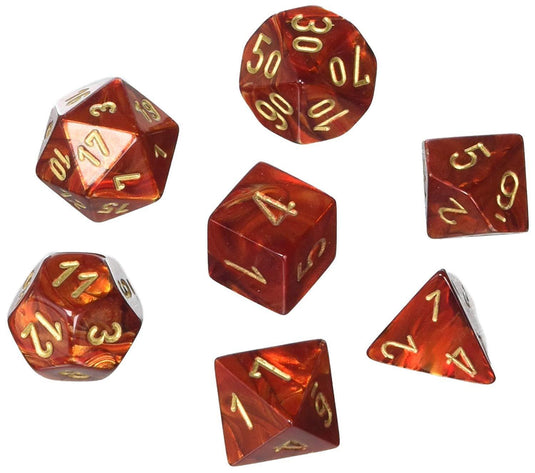 Chessex: Scarab Scarlet/Gold 7 Die Polyhedral Set - Gaming Library