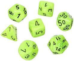 Chessex: Vortex Bright Green/Black 7 Die Polyhedral Set - Gaming Library