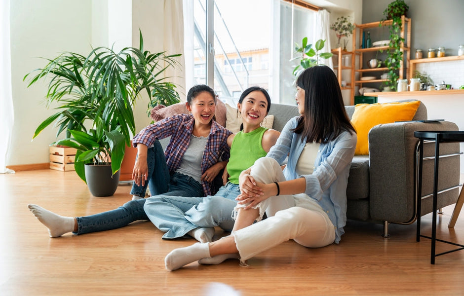 friends hanging out on the living room