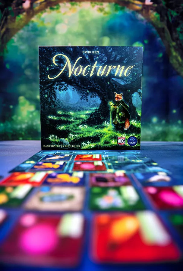 Nocturne Board Game Set Collection and Bidding Play as Fox Mystics Find Magical Items