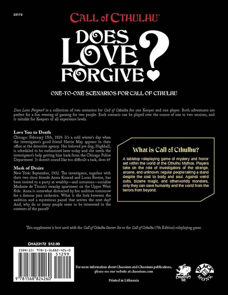 Call of Cthulhu RPG - Does Love Forgive? - Gaming Library