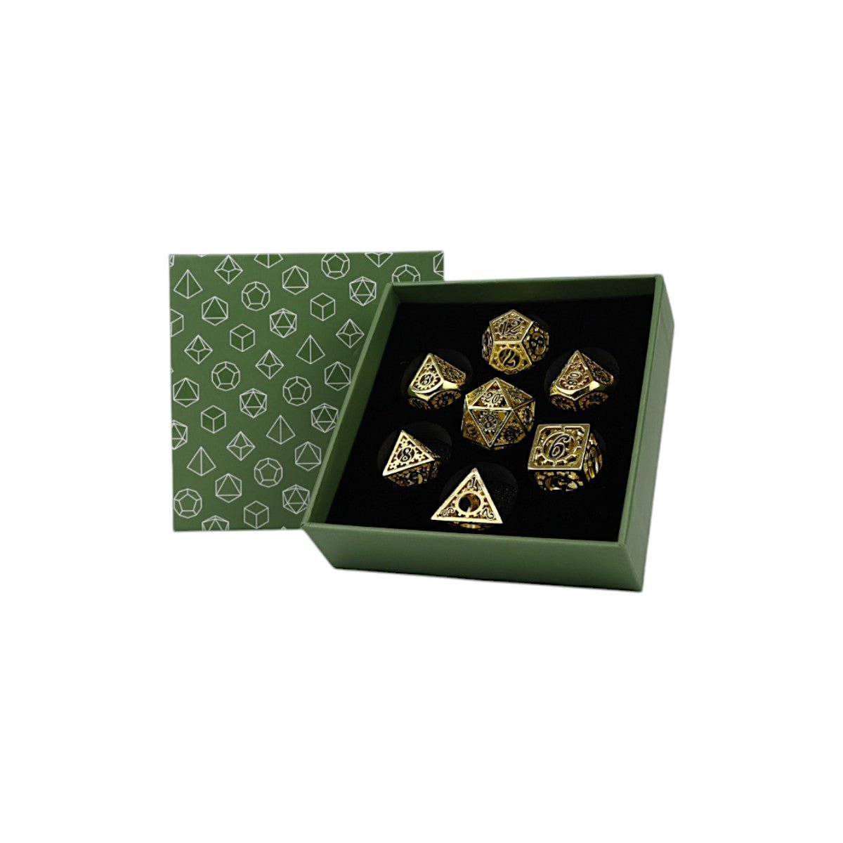 Clockwork Sun Dice Set Black/Gold - Gaming Library