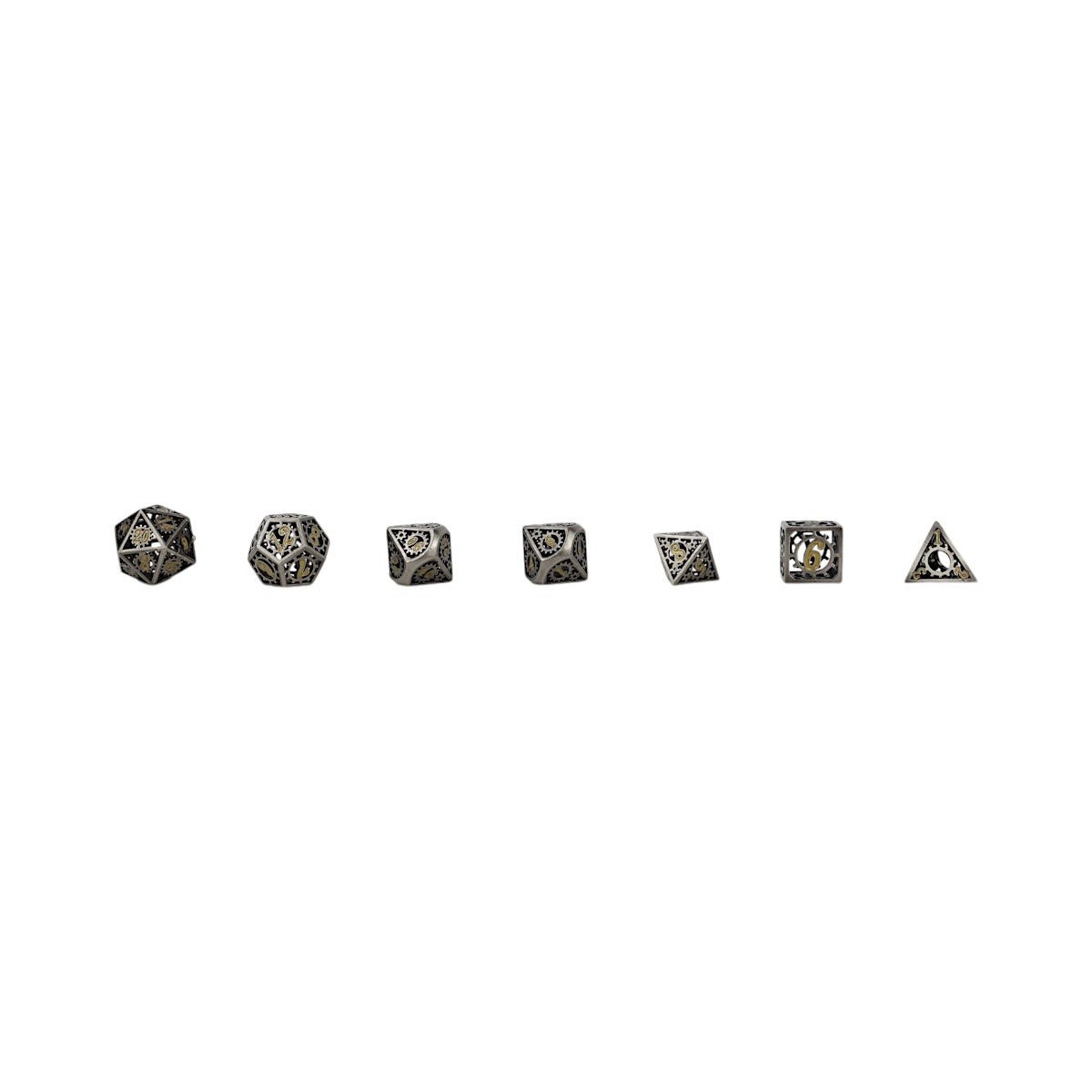 Clockwork Sun Dice Set Chrome/Gold - Gaming Library