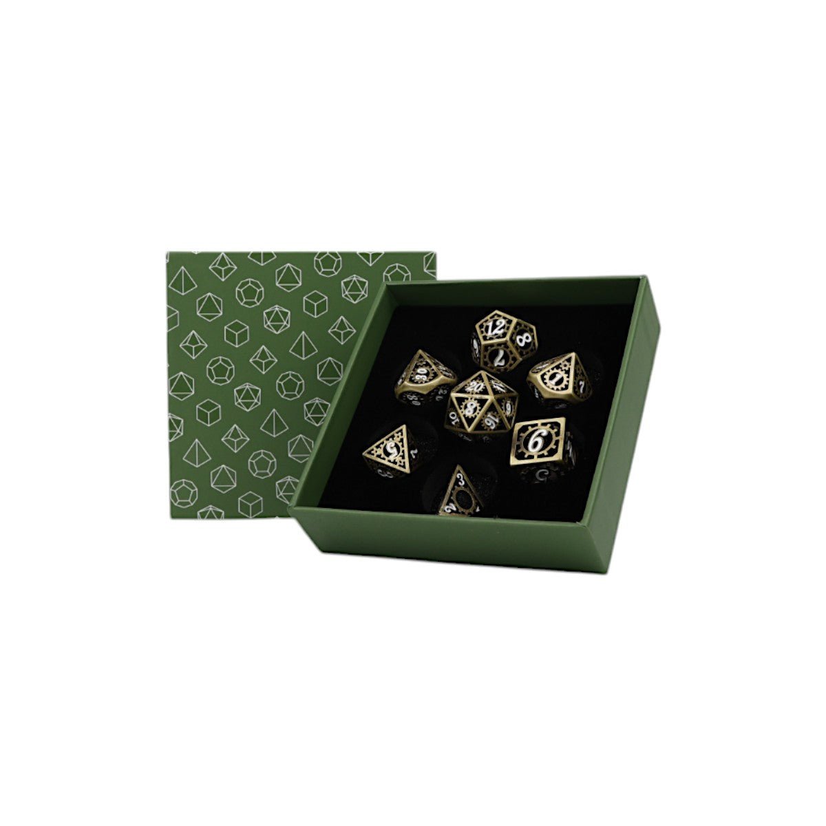 Clockwork Sun Dice Set Tarnished Gold - Gaming Library