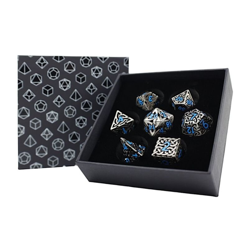 Dice RPG Set Hollow Celtic - Stainless and Blue - Gaming Library