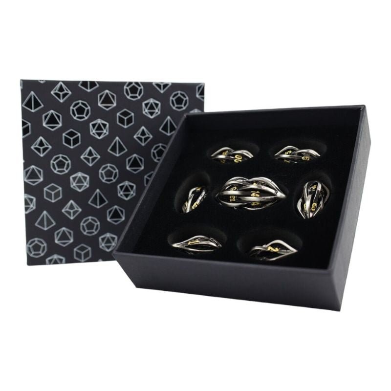 Dice RPG Set Hollow Elliptic - Chrome and Gold - Gaming Library