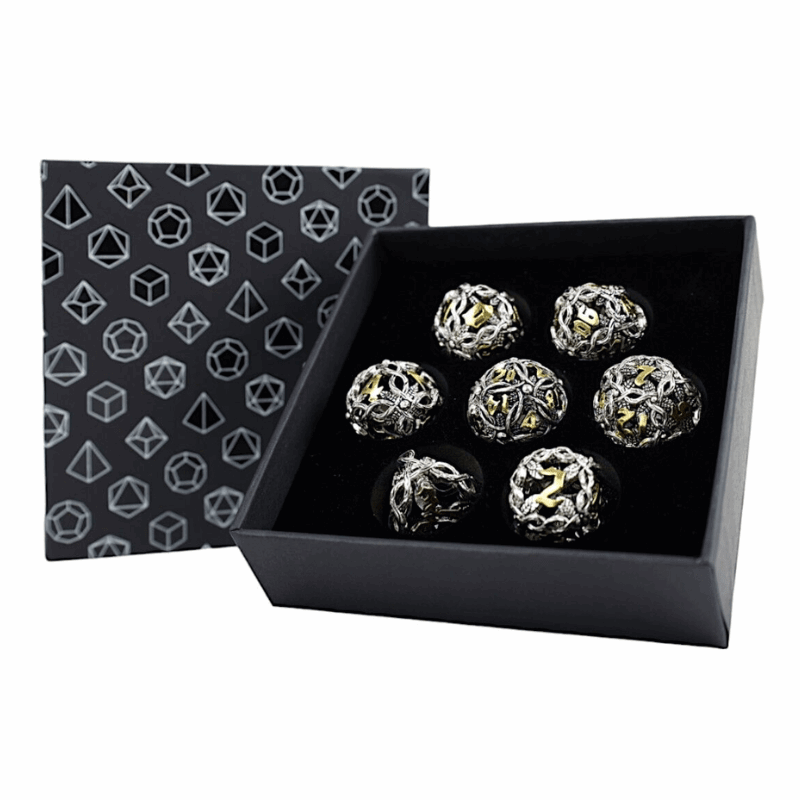 Dice RPG Set Hollow Vines - Chrome and Gold - Gaming Library