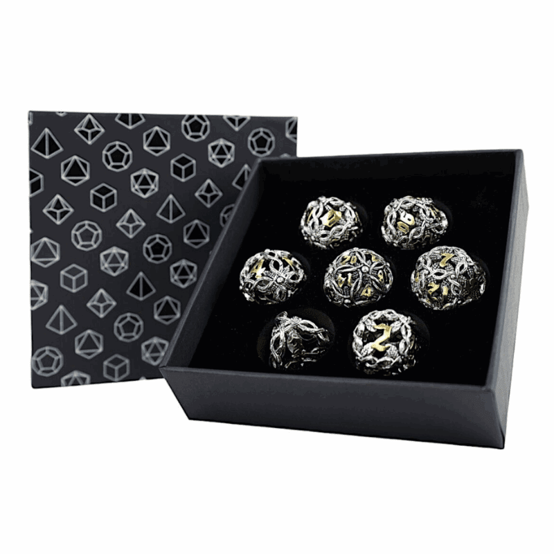 Dice RPG Set Hollow Vines - Chrome and Gold - Gaming Library
