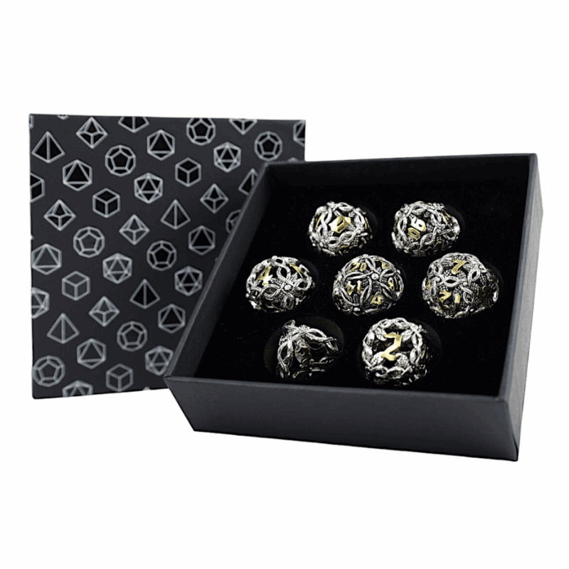 Dice RPG Set Hollow Vines - Chrome and Gold - Gaming Library