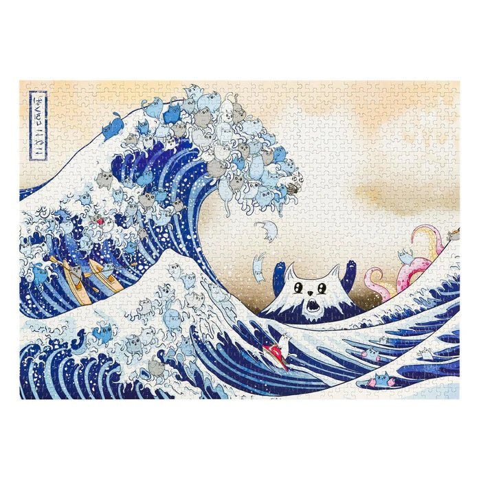 Exploding Kittens 500 Piece Puzzle The Great Wave Off Cat - A - Gawa - Gaming Library