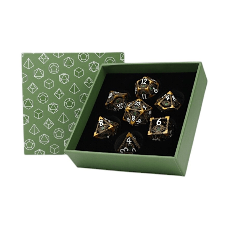 Scaled Eye Dice Set Ancient Bronze/Green - Gaming Library
