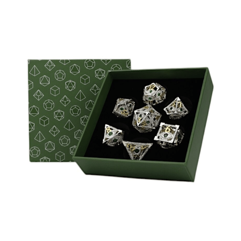 Scaled Eye Dice Set Steel/Green - Gaming Library