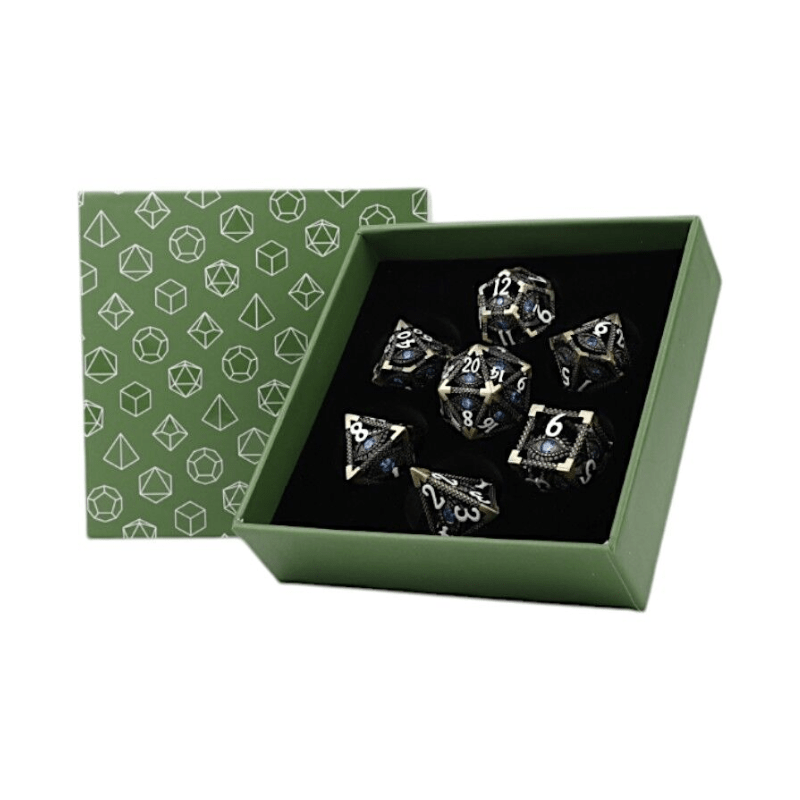 Scaled Eye Dice Set Tarnished Gold/Blue - Gaming Library