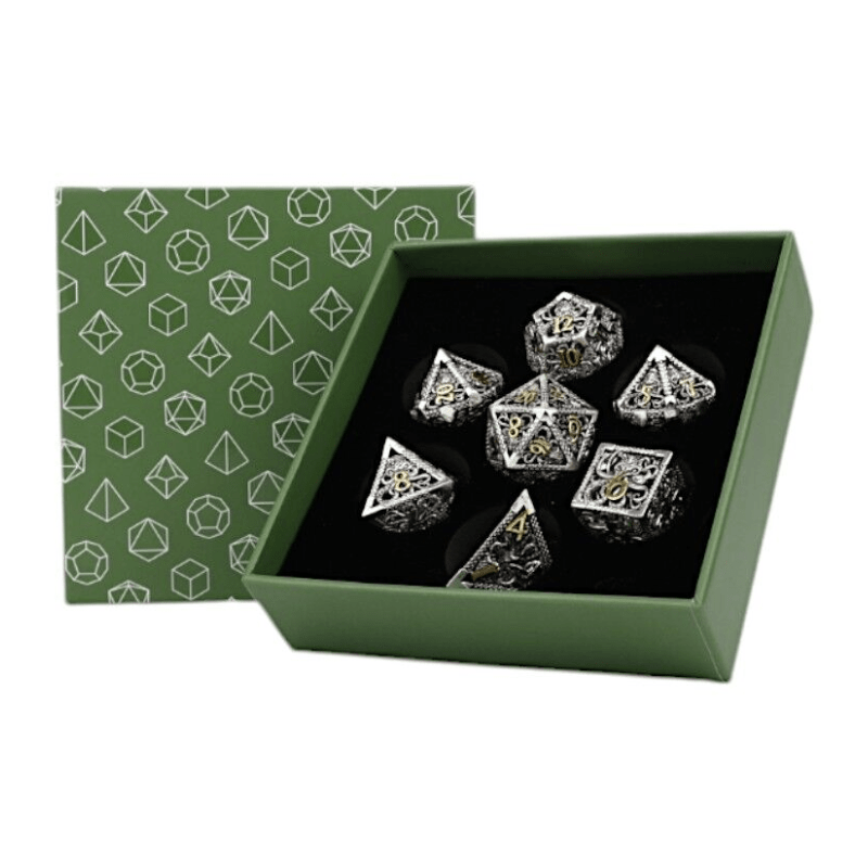 Strange Aeon Dice Set Chrome/Gold - Gaming Library