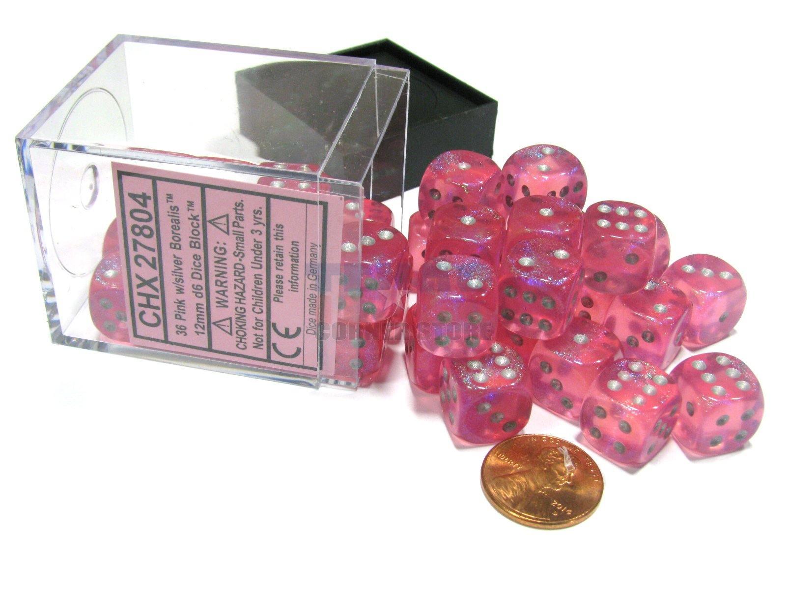 Chessex: Borealis 12mm d6 Pink Silver - Gaming Library