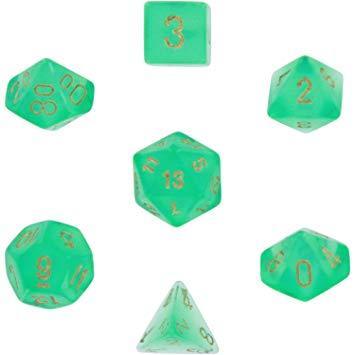 Chessex: Borealis 2 Light Green/Gold 7 Die Polyhedral Set - Gaming Library