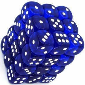 Chessex Dice Sets: Blue/White Translucent 12mm d6 (36) - Gaming Library
