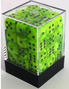 Chessex Dice Sets: Bright Green/Black Vortex 12mm d6 (36) - Gaming Library