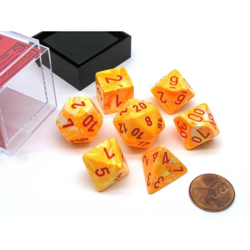 Chessex: Festive Poly Sunburst w/Red 7-Die Set - Gaming Library