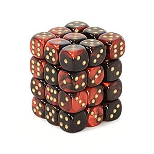 Chessex: Gemini 12mm d6 Black-Red gold Dice Block - Gaming Library