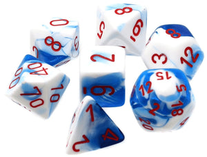 Chessex: Gemini Astral Blue-White w/red 7-Die Set - Gaming Library