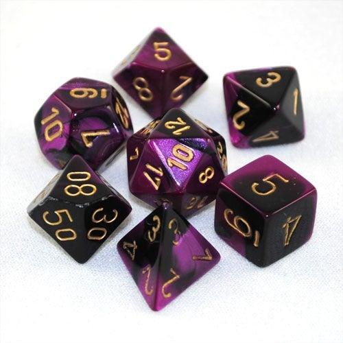Chessex: Gemini Black-Purple/Gold Die Polyhedral Set - Gaming Library