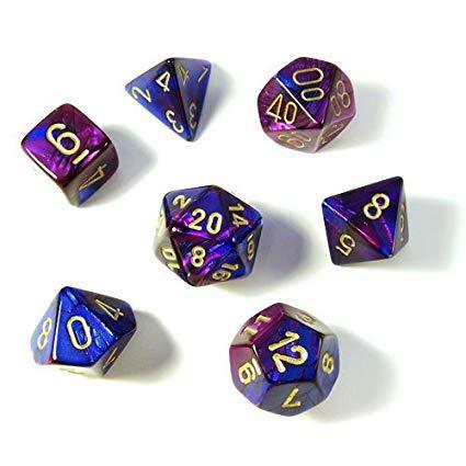 Chessex: Gemini Blue-Purple/Gold 7 Die Polyhedral Set - Gaming Library