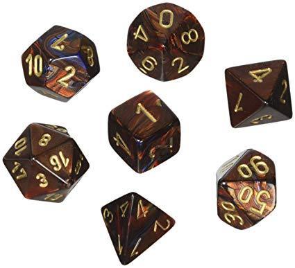 Chessex: Scarab Blue Blood/Gold 7 Die Polyhedral Set - Gaming Library